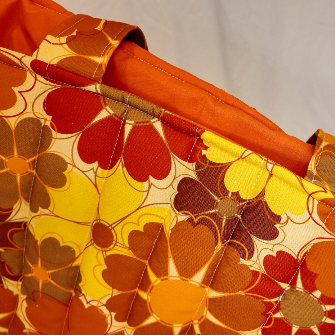 Quilted Orange Floral Tote Bag