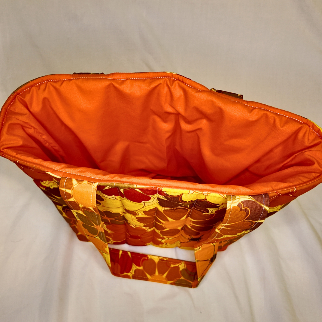 Quilted Orange Floral Tote Bag