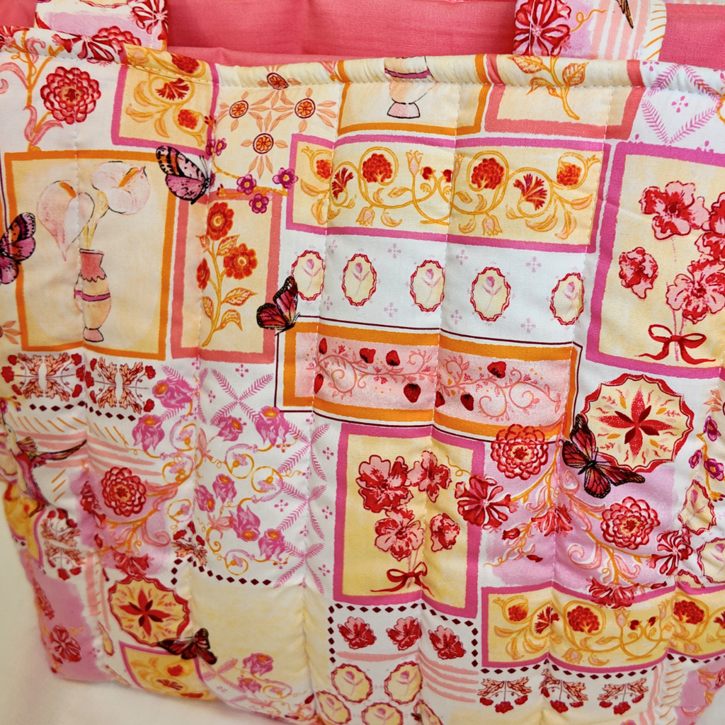 Quilted Pink Hummingbird Tote Bag