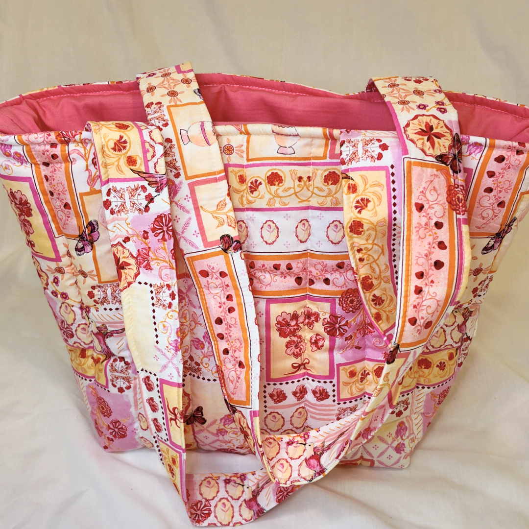 Quilted Pink Hummingbird Tote Bag