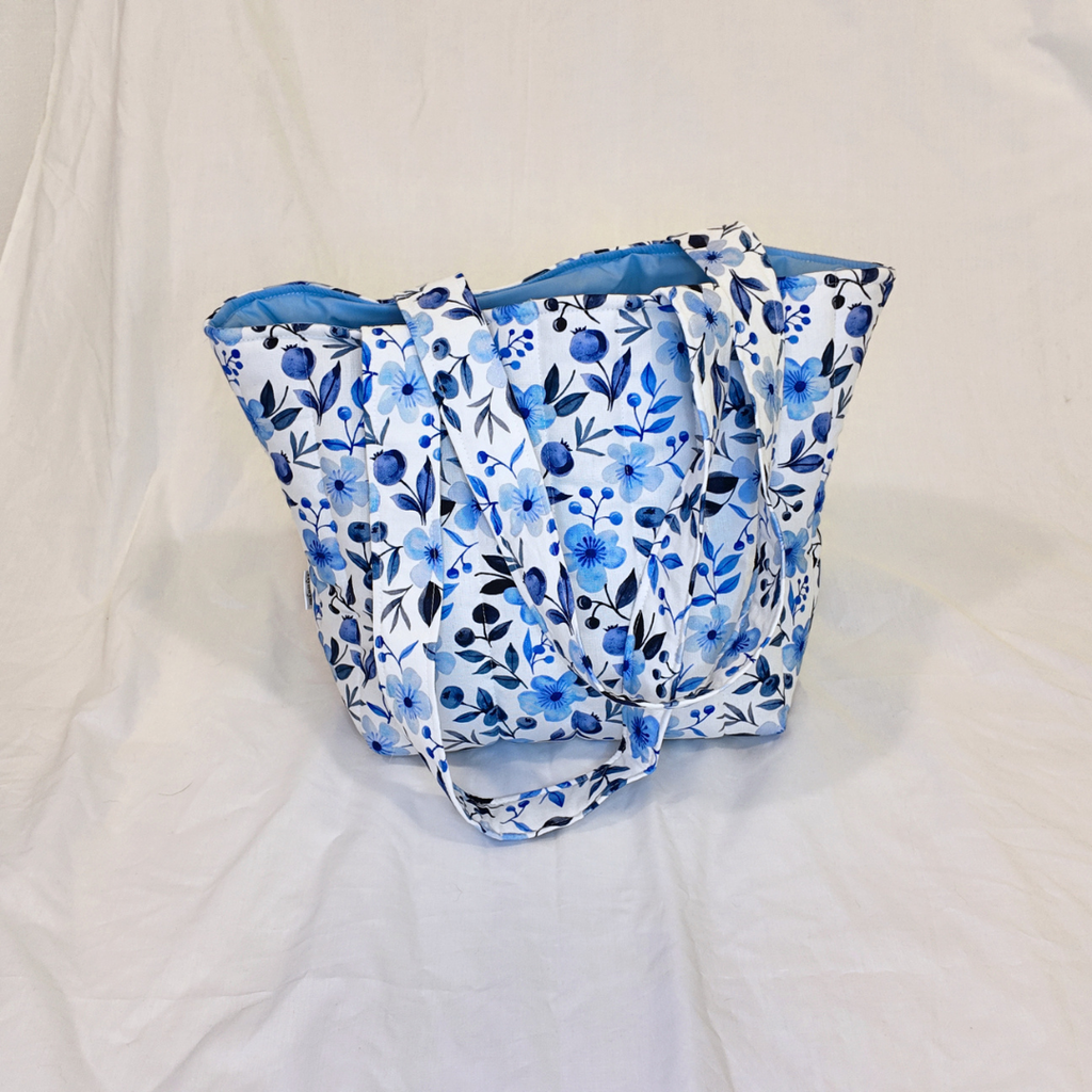 Quilted Blueberry Floral Tote Bag
