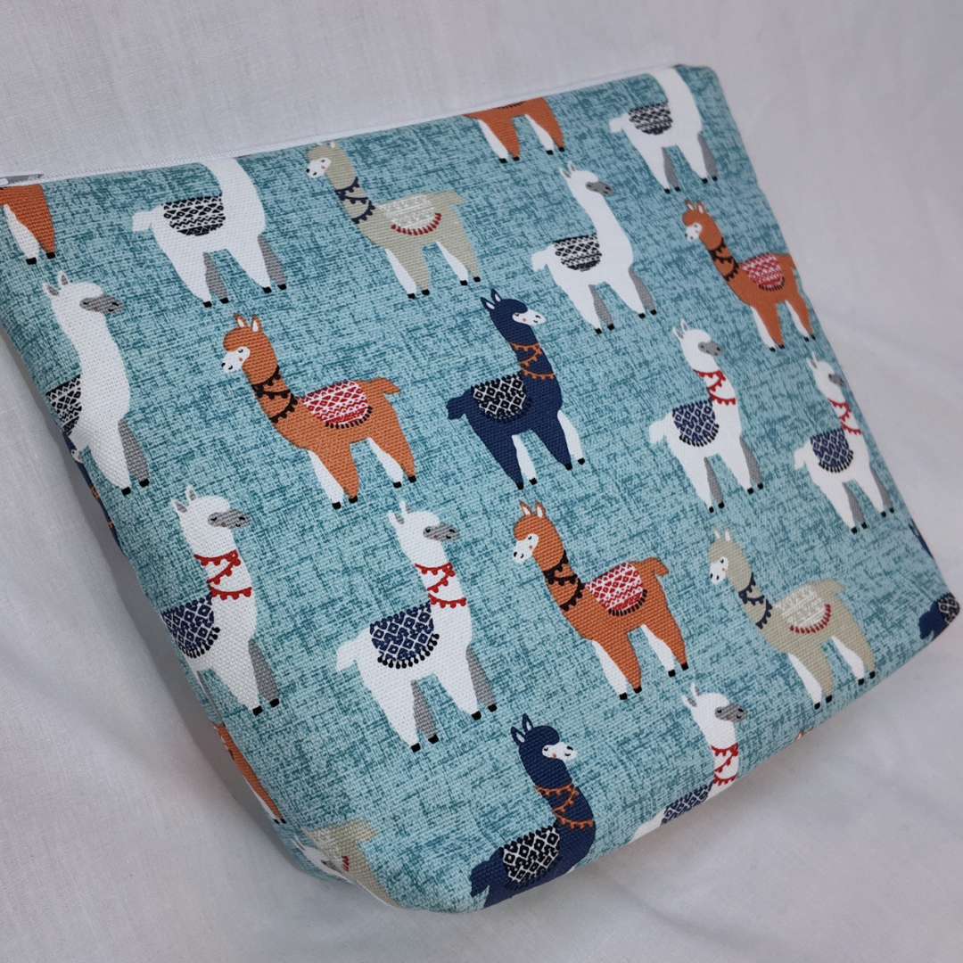 Large Blue Llama Zipper Pouch