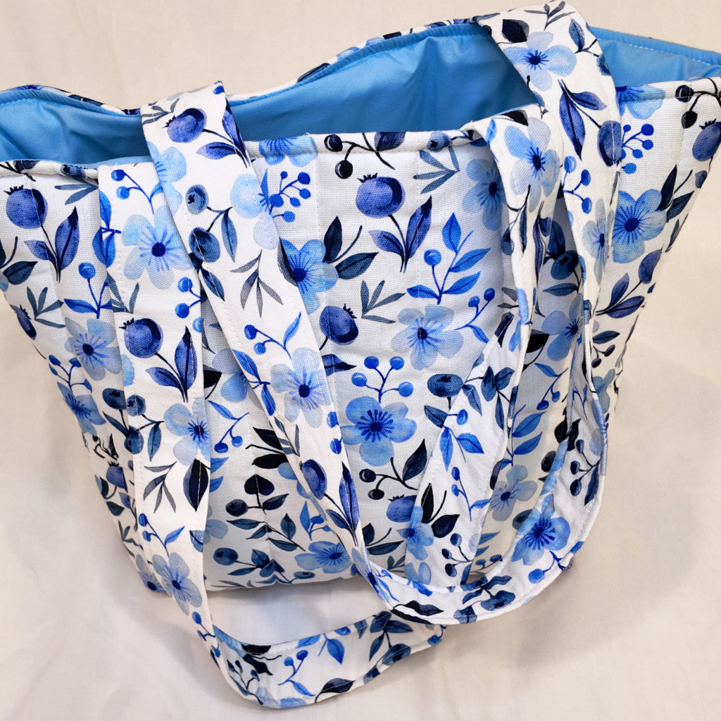 Quilted Blueberry Floral Tote Bag