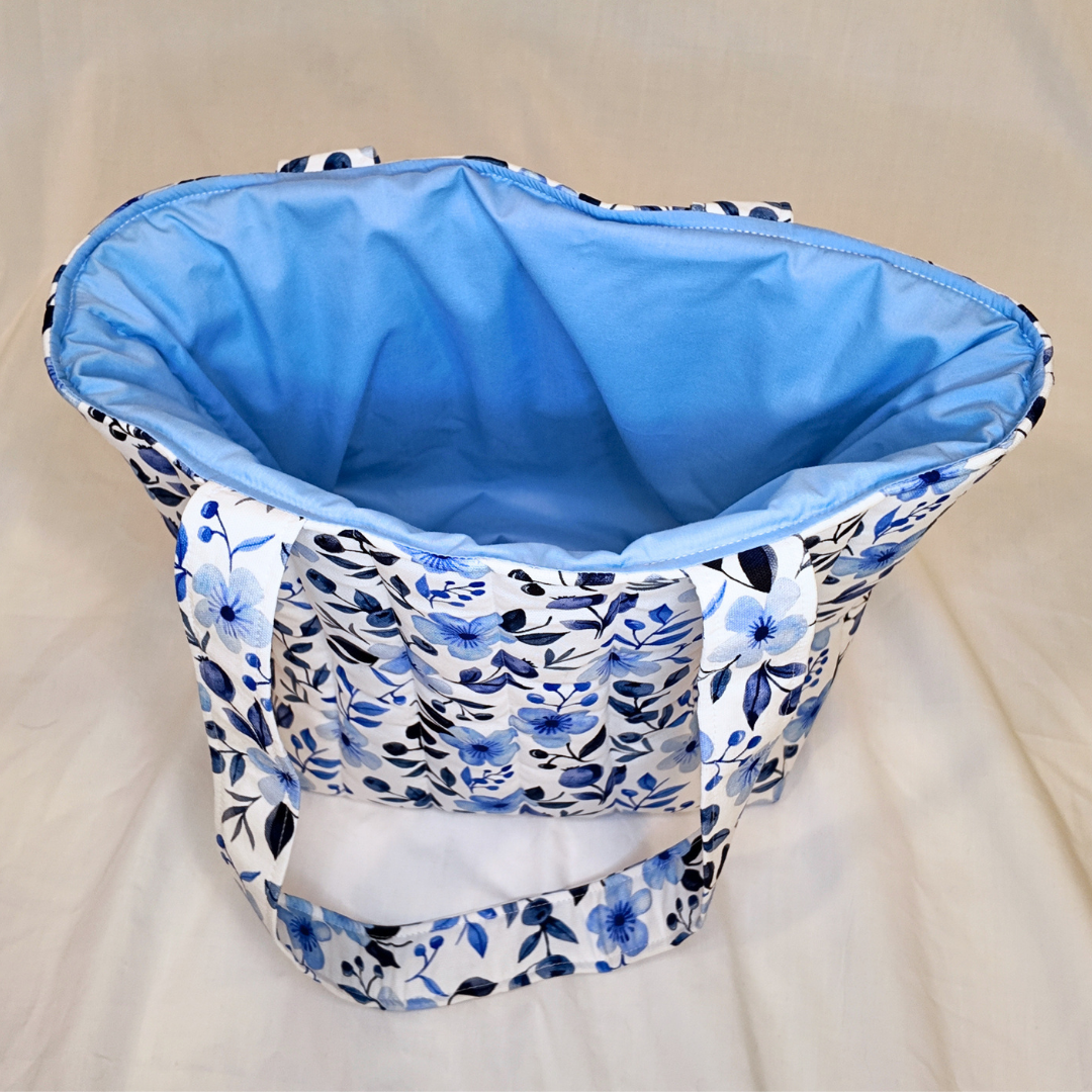 Quilted Blueberry Floral Tote Bag