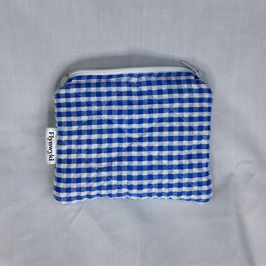 Small Blue Gingham Quilted Pouch