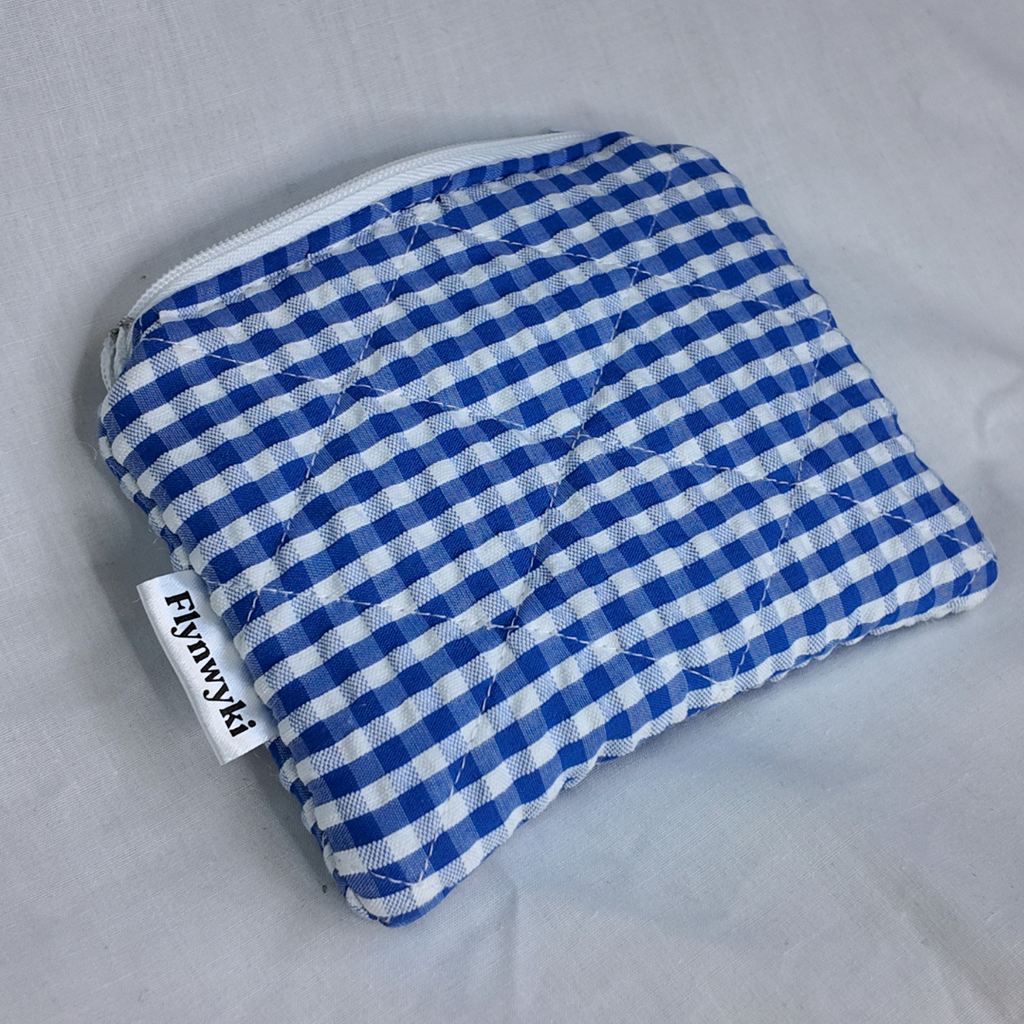 Small Blue Gingham Quilted Pouch