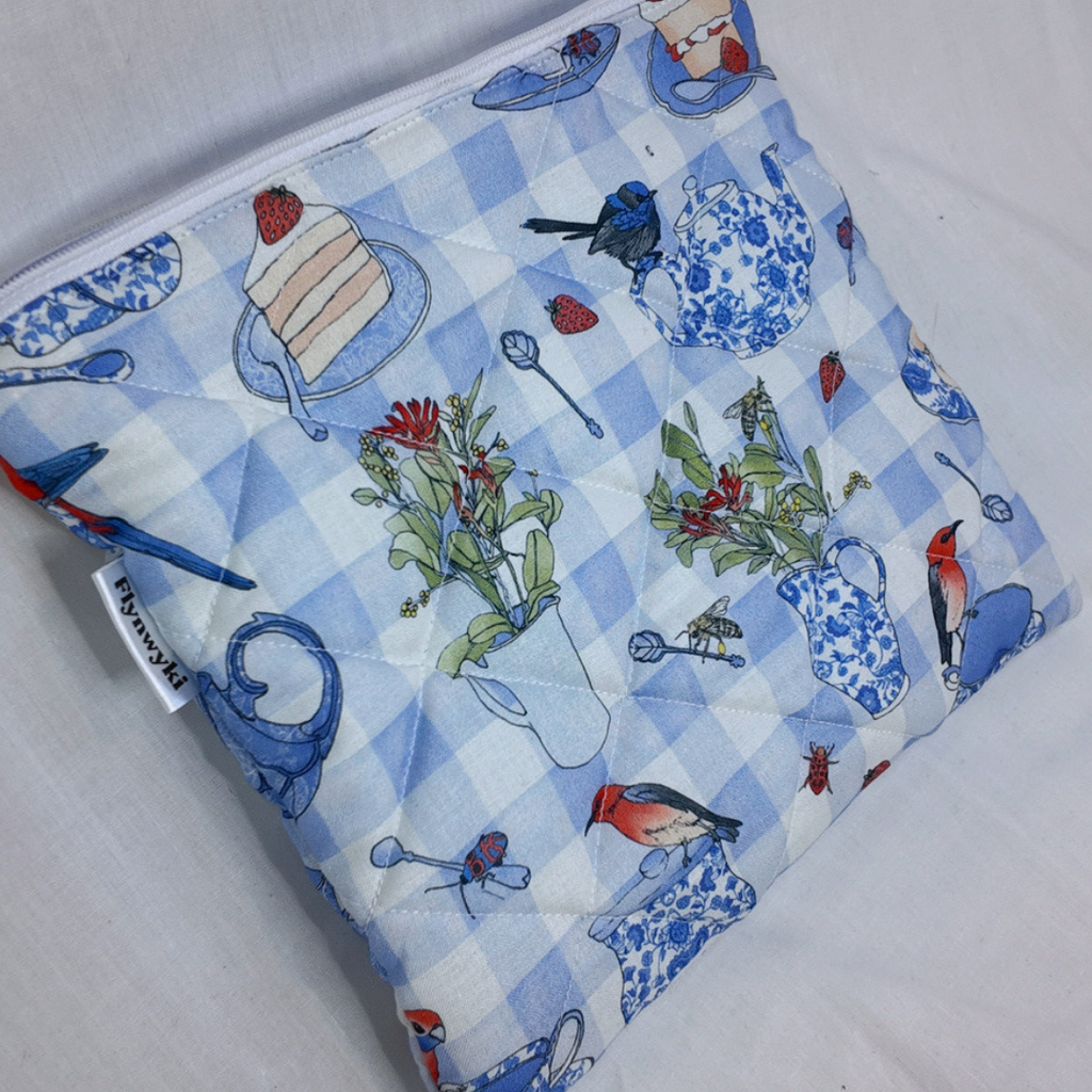 Large Blue High Tea Quilted Pouch