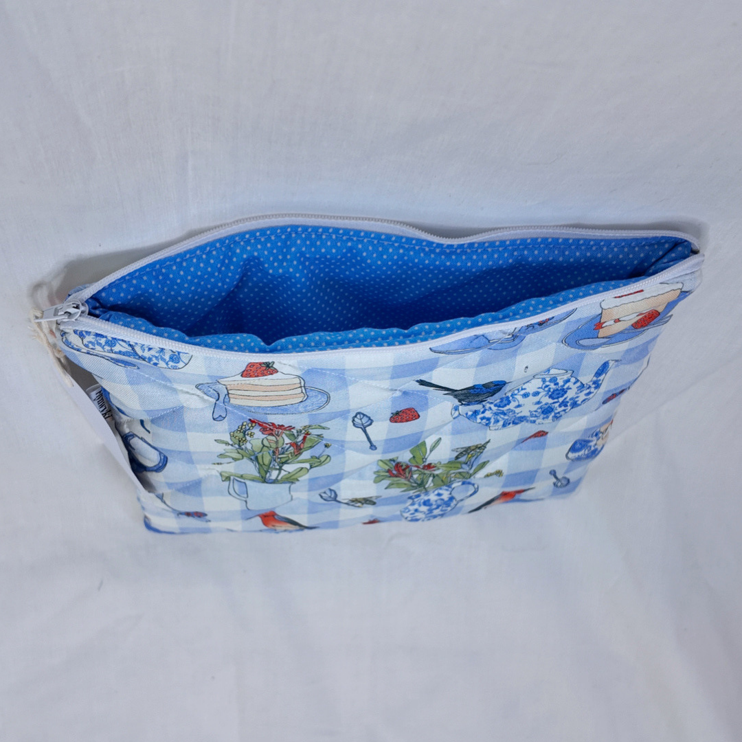 Large Blue High Tea Quilted Pouch
