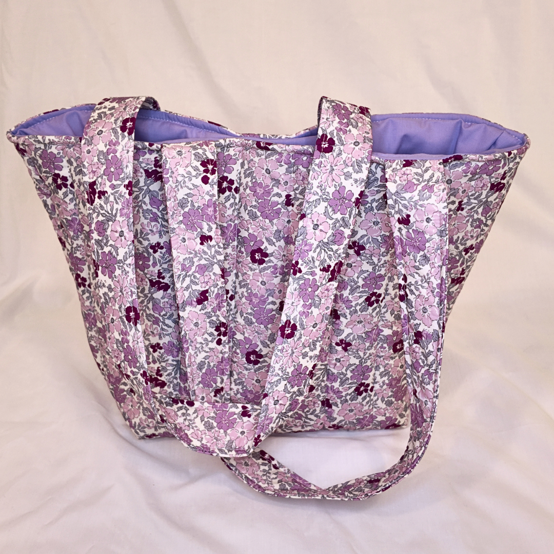 Quilted Purple Floral Tote Bag