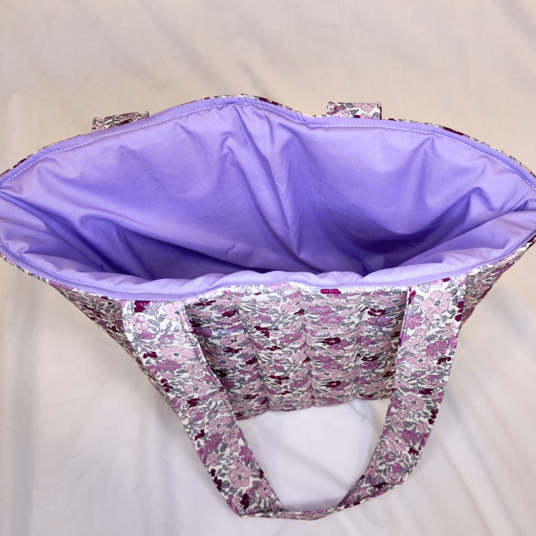 Quilted Purple Floral Tote Bag
