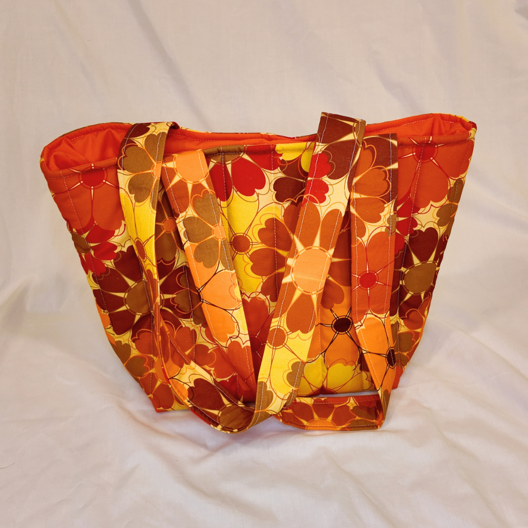 Quilted Orange Floral Tote Bag